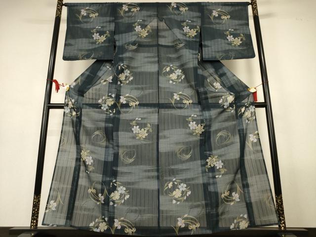 平和屋着物*夏物 小紋 紗 草花丸文 洗える着物 AABL7884jd