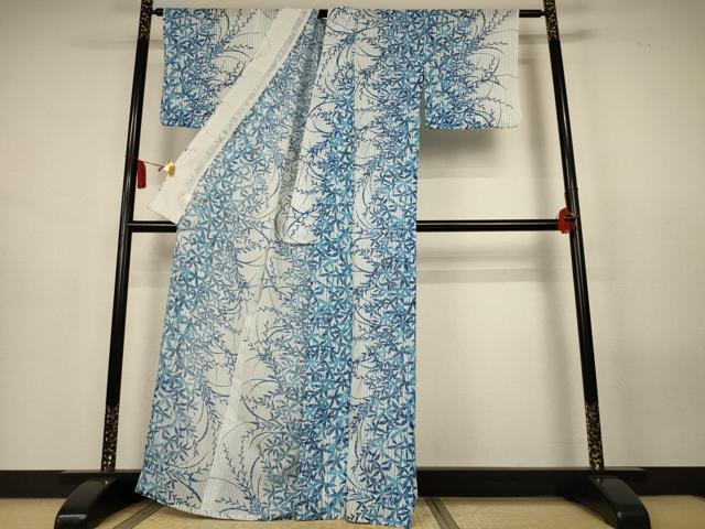 平和屋着物*夏物 小紋 絽 草葉文 洗える着物 AABL7891jd