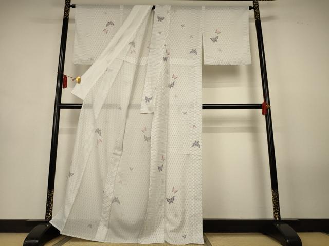 平和屋着物*夏物 小紋 絽 舞蝶文 洗える着物 AABL7893jd