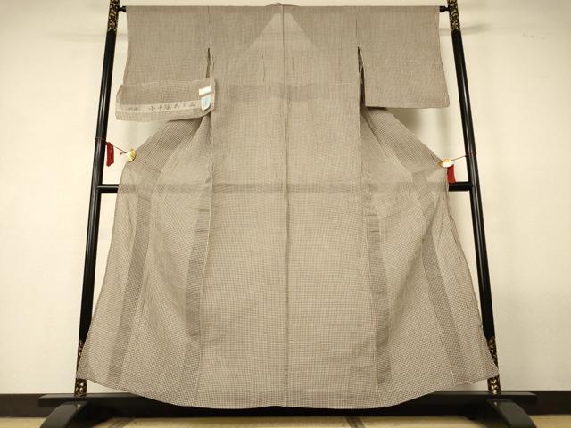 平和屋着物*夏物 本場小千谷ちぢみ 格子 杉山織物謹製 証紙付き 麻 逸品 AABL7907jd
