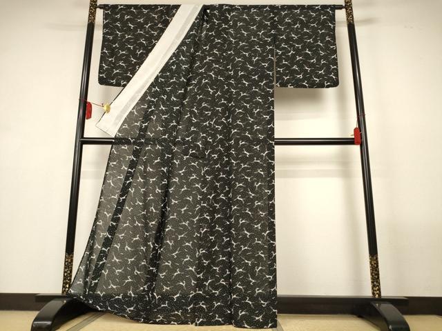 平和屋着物*夏物 小紋 紗 馬 黒地 洗える着物 AABL7926jd