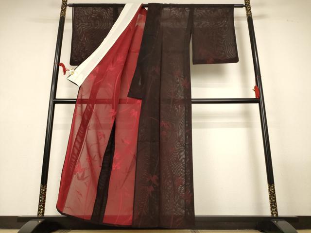 平和屋着物*夏物 小紋 紗 枝葉文 正絹 逸品 AABL7937jd