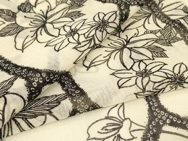 平和屋着物*夏物 小紋 紗 草花文 洗える着物 AABL7939jd