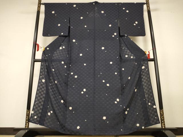 平和屋着物*夏物 小紋 市松紋紗 舞桜文 正絹 逸品 AABL7971jd