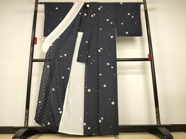 平和屋着物*夏物 小紋 市松紋紗 舞桜文 正絹 逸品 AABL7971jd
