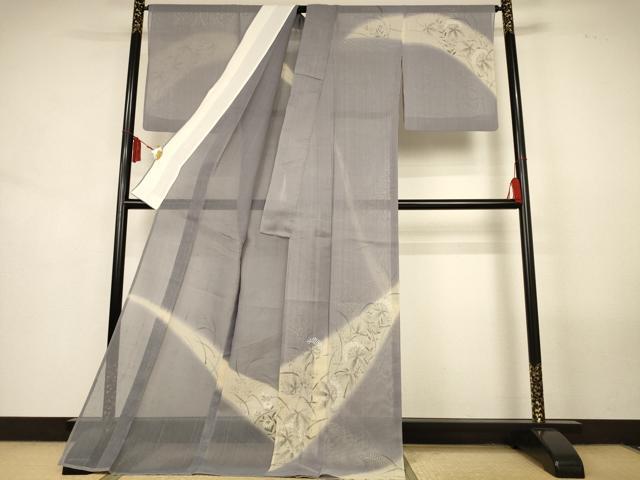 平和屋着物*夏物 訪問着 紗紬 手描き 道長花文 銀彩 ロング丈 正絹 逸品 AABL7977jd