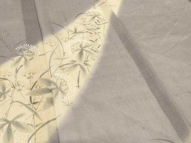平和屋着物*夏物 訪問着 紗紬 手描き 道長花文 銀彩 ロング丈 正絹 逸品 AABL7977jd