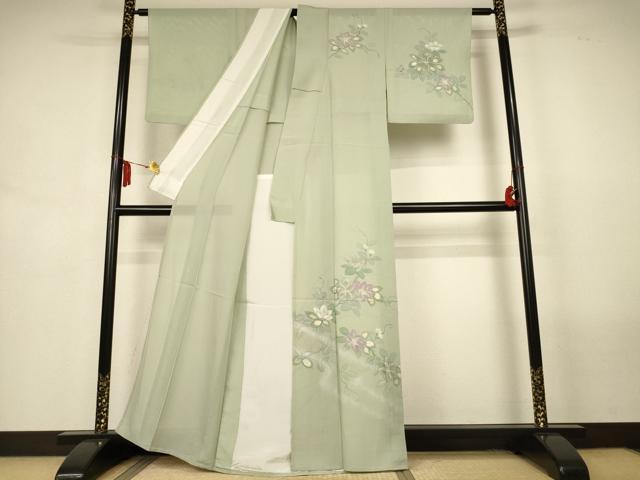 平和屋着物*夏物 訪問着 絽 手描き 草花文 銀彩 正絹 逸品 AABL7988jd