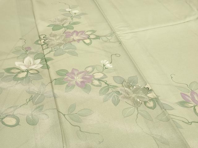 平和屋着物*夏物 訪問着 絽 手描き 草花文 銀彩 正絹 逸品 AABL7988jd