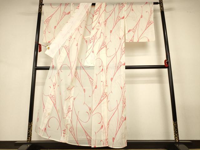 平和屋着物*夏物 小紋 絽 枝葉文 洗える着物 AABL7997jd