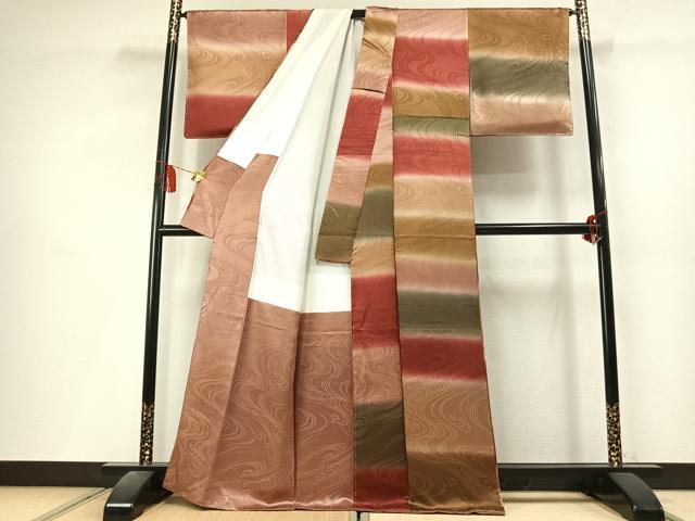 平和屋着物●上質な小紋 流水地紋 暈し染め 正絹 逸品 未使用 AABL8018fy