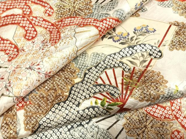 平和屋着物●創業460年・千總 振袖 扇面花文 金彩 正絹 逸品 AABL8019fy