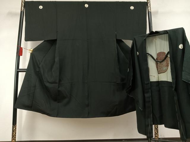平和屋着物●男性 黒紋付 羽織セット 正絹 逸品 AABL8027fy