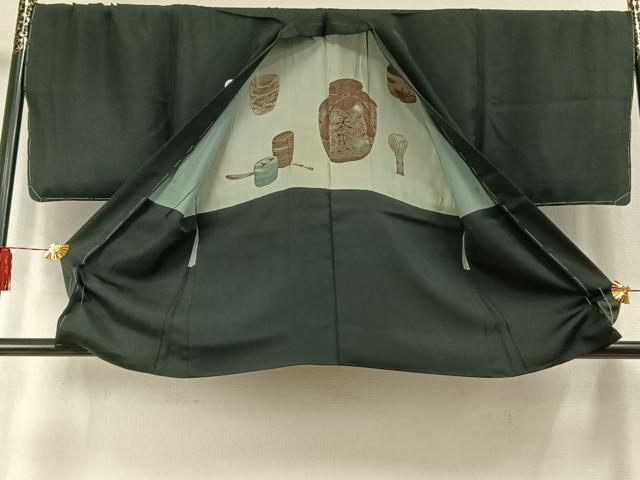 平和屋着物●男性 黒紋付 羽織セット 正絹 逸品 AABL8027fy