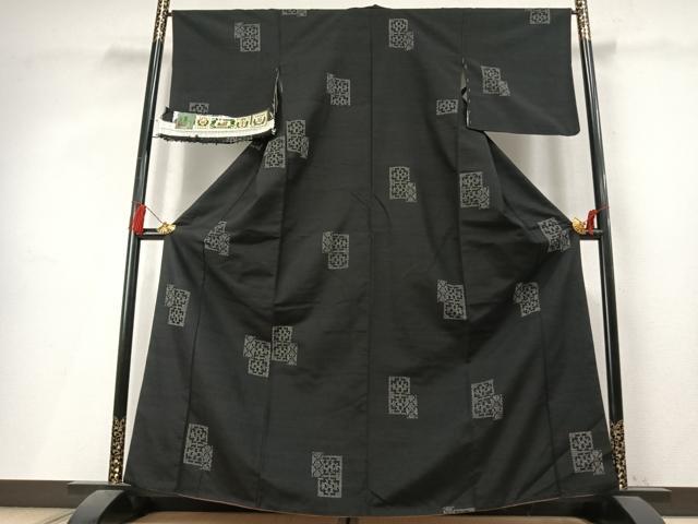 平和屋着物●古代結城紬 色紙花文 黒地 やまと誂製 証紙付き 正絹 逸品 未使用 AABL8032fy