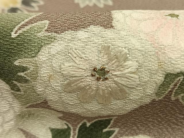 平和屋着物●豪華色留袖 刺繍 草花文 金糸 正絹 逸品 AABL8066fy