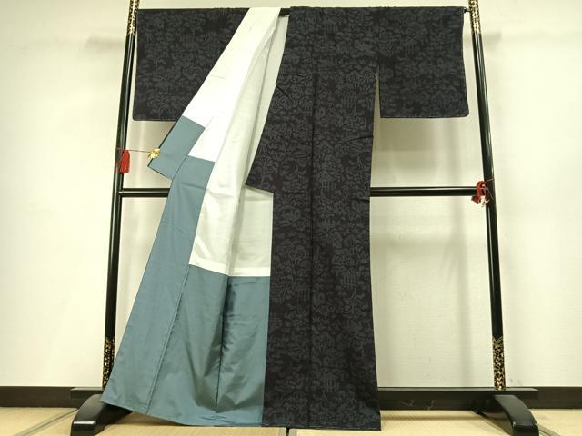 平和屋着物●結城紬 80亀甲 風景文 正絹 逸品 未使用 AABL8068fy