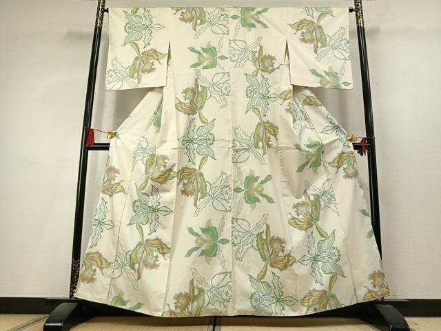 平和屋着物●本場大島紬 白大島 7マルキ 草花文 正絹 逸品 AABL8071fy