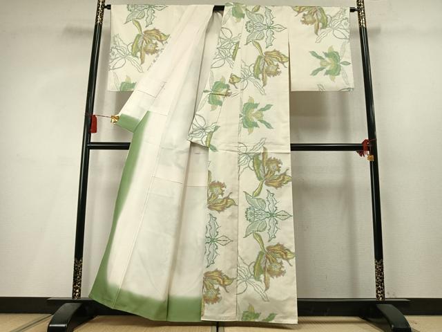平和屋着物●本場大島紬 白大島 7マルキ 草花文 正絹 逸品 AABL8071fy