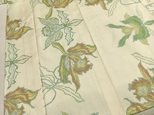 平和屋着物●本場大島紬 白大島 7マルキ 草花文 正絹 逸品 AABL8071fy