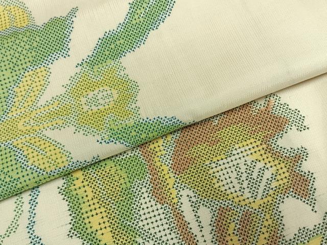 平和屋着物●本場大島紬 白大島 7マルキ 草花文 正絹 逸品 AABL8071fy