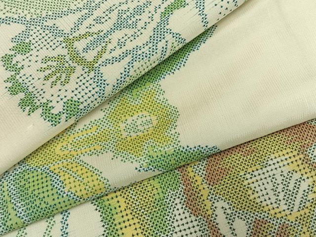 平和屋着物●本場大島紬 白大島 7マルキ 草花文 正絹 逸品 AABL8071fy