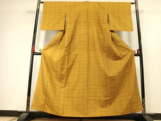 平和屋着物●黄八丈 紬 綾織 格子 正絹 逸品 AABL8095fy