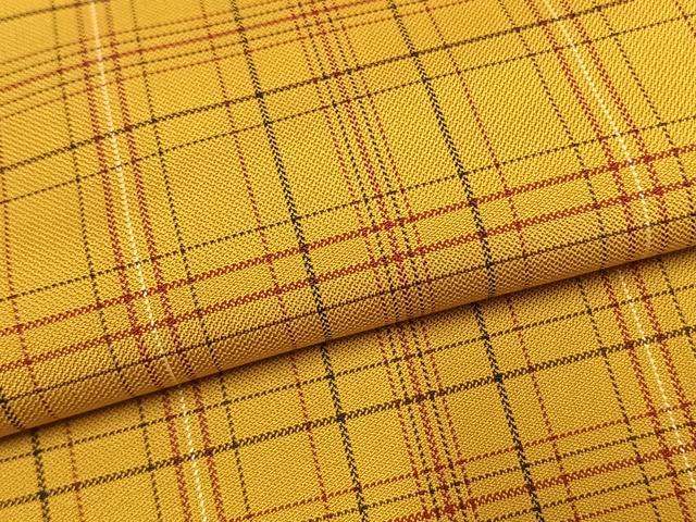 平和屋着物●黄八丈 紬 綾織 格子 正絹 逸品 AABL8095fy
