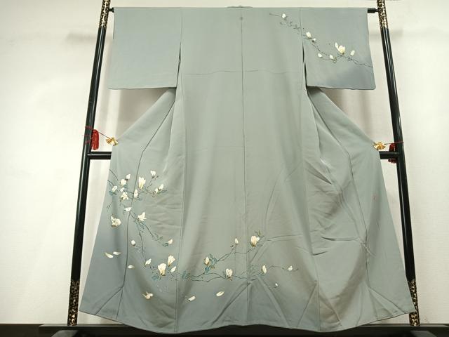 平和屋着物●糸目友禅作家 滝沢晃 訪問着 枝花文 暈し染め 銀座おゝぎ屋扱い 正絹 逸品 AABL8097fy