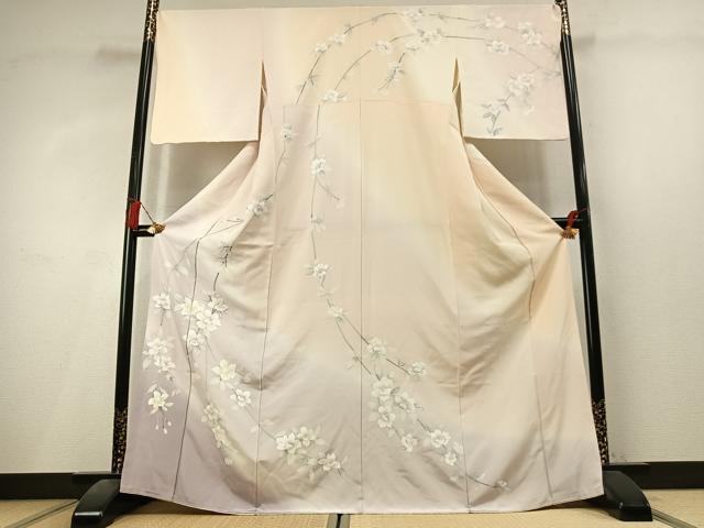 平和屋着物●訪問着 枝花文 暈し染め 正絹 逸品 AABL8099fy