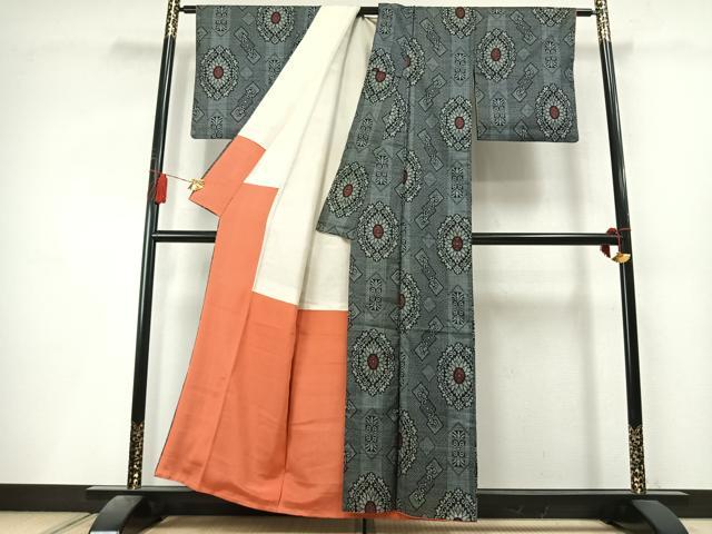 平和屋着物●本場大島紬 割り込み絣 吉祥花文 正絹 逸品 AABL8108fy