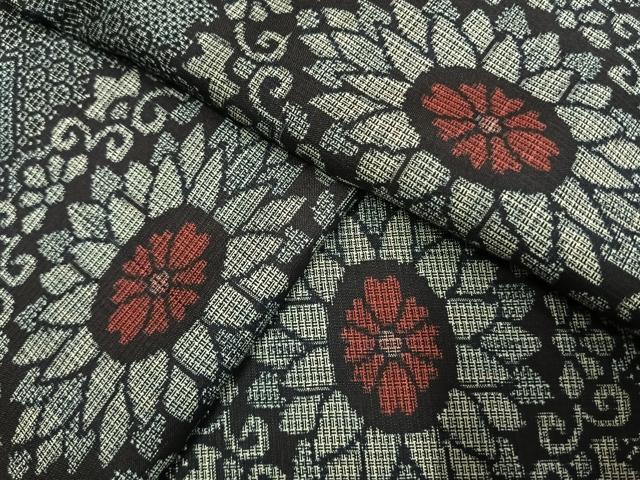 平和屋着物●本場大島紬 割り込み絣 吉祥花文 正絹 逸品 AABL8108fy