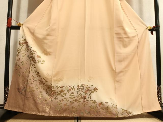 平和屋着物●訪問着 舞蝶花鳥文 暈し染め 金彩 正絹 逸品 AABL8115fy