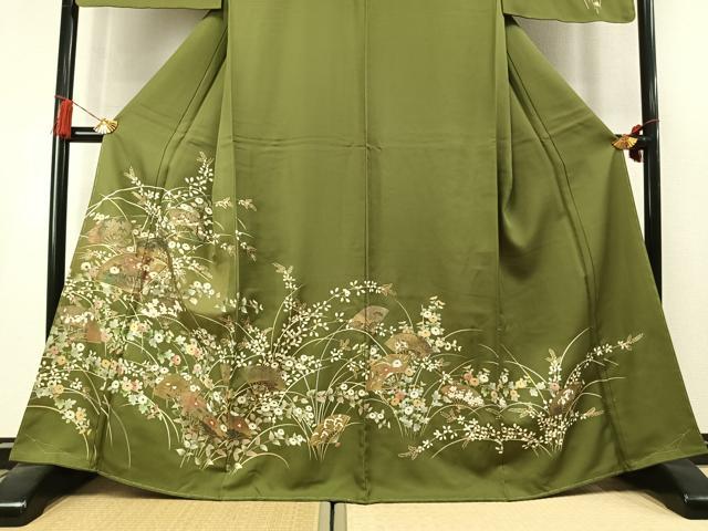 平和屋着物●訪問着 駒刺繍 扇面花文 金彩 正絹 逸品 未使用 AABL8137fy
