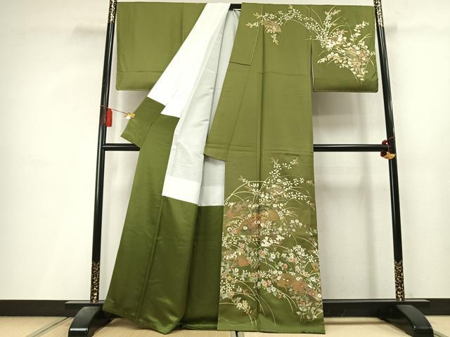 平和屋着物●訪問着 駒刺繍 扇面花文 金彩 正絹 逸品 未使用 AABL8137fy
