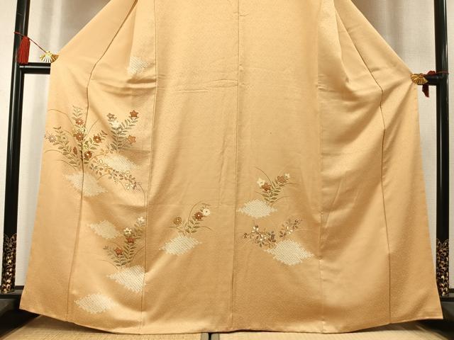 平和屋着物●訪問着 絞り 刺繍 草花文 金彩 正絹 逸品 AABL8151fy