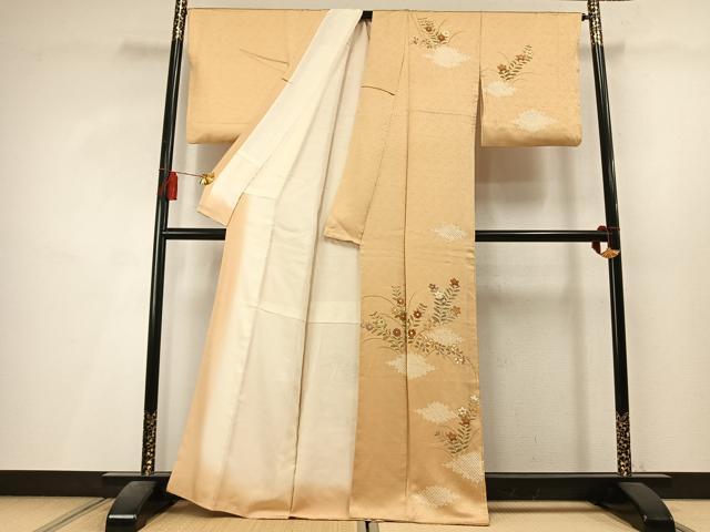 平和屋着物●訪問着 絞り 刺繍 草花文 金彩 正絹 逸品 AABL8151fy