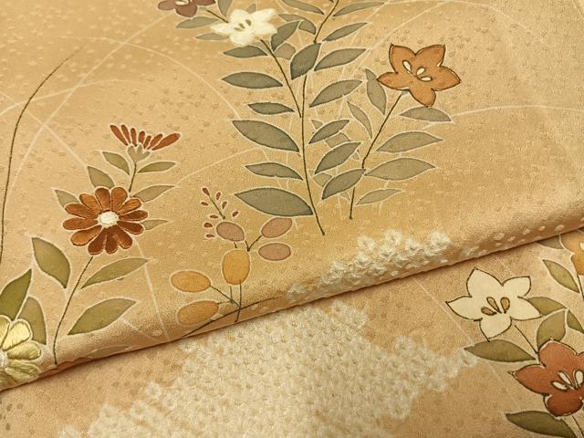 平和屋着物●訪問着 絞り 刺繍 草花文 金彩 正絹 逸品 AABL8151fy