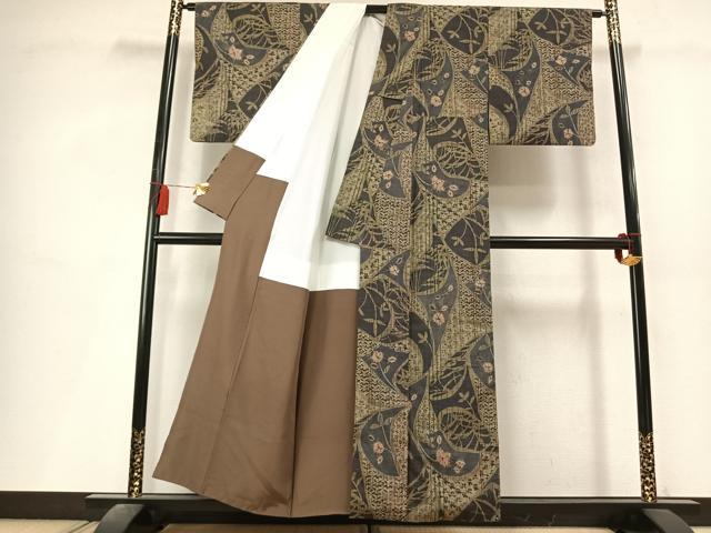 平和屋着物●伝統工芸士 七代目 吉澤与市 紬 絞り 草花文 証紙付き 正絹 逸品 AABL8153fy