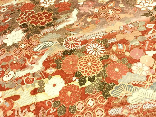 平和屋着物●豪華振袖 駒刺繍 花鳥文 暈し染め 金彩 正絹 逸品 AABL8165fy