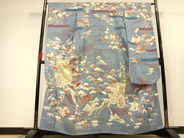 平和屋着物●豪華振袖 刺繍 松竹梅 御所車舞蝶文 金彩 正絹 逸品 AABL8166fy