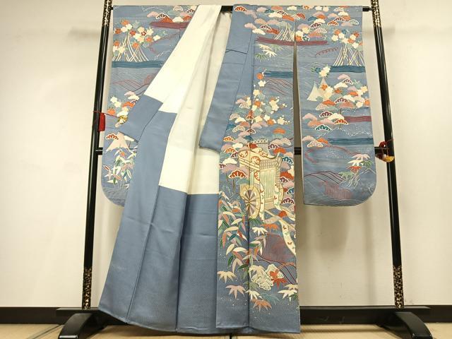 平和屋着物●豪華振袖 刺繍 松竹梅 御所車舞蝶文 金彩 正絹 逸品 AABL8166fy