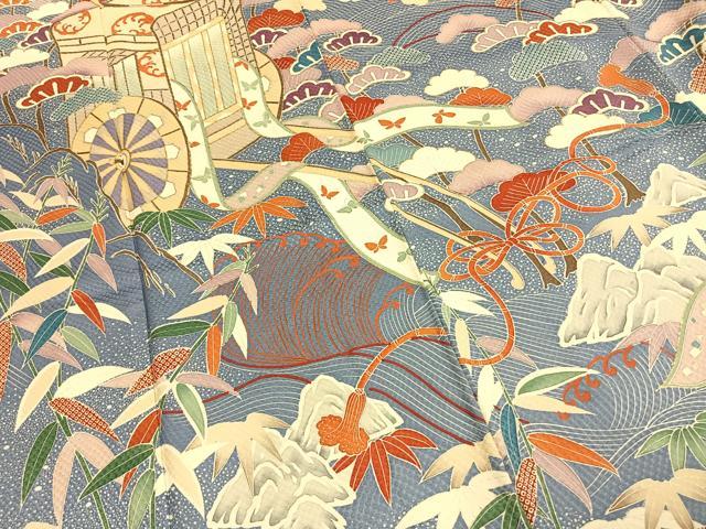 平和屋着物●豪華振袖 刺繍 松竹梅 御所車舞蝶文 金彩 正絹 逸品 AABL8166fy
