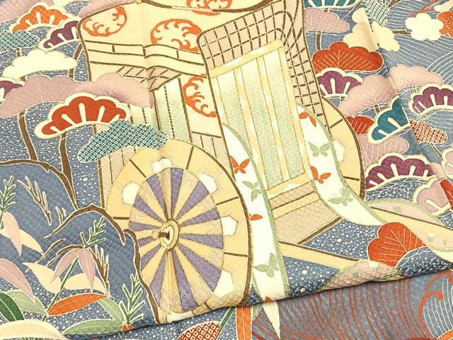 平和屋着物●豪華振袖 刺繍 松竹梅 御所車舞蝶文 金彩 正絹 逸品 AABL8166fy