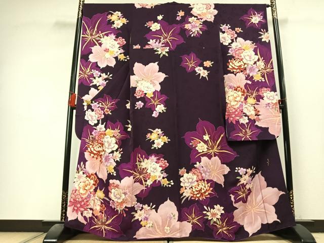 平和屋着物●森英恵・HANAE MORI 振袖 駒刺繍 ラインストーン 草花文 金彩 正絹 逸品 AABL8167fy