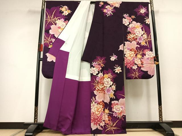 平和屋着物●森英恵・HANAE MORI 振袖 駒刺繍 ラインストーン 草花文 金彩 正絹 逸品 AABL8167fy