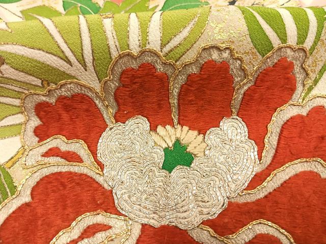 平和屋本店●アンティーク 大正ロマン 振袖 駒刺繍 草花文 金糸 金彩 正絹 逸品 AABL8181fy