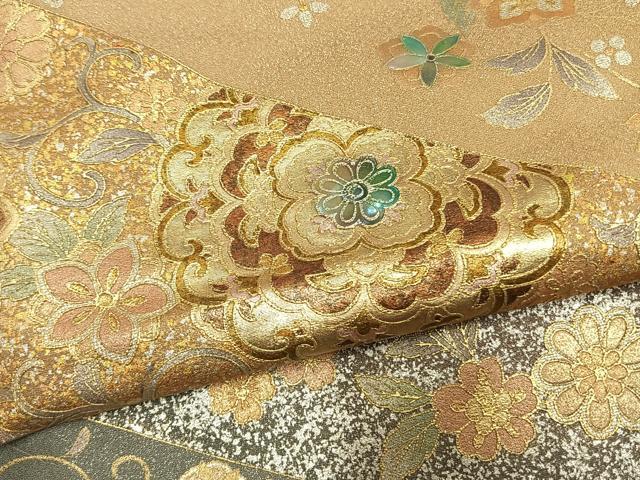 平和屋着物●訪問着 作家物 螺鈿 吉祥花文 暈し染め 金銀彩 金通し地 ロング丈 正絹 逸品 AABL8182fy