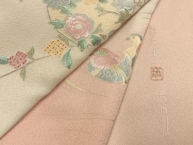 平和屋着物●中国三大刺繍 スワトウ刺繍 汕頭刺繍 蘇州刺繍 総刺繍 訪問着 花鳥文 暈し染め ロング丈 正絹 逸品 AABL8190fy