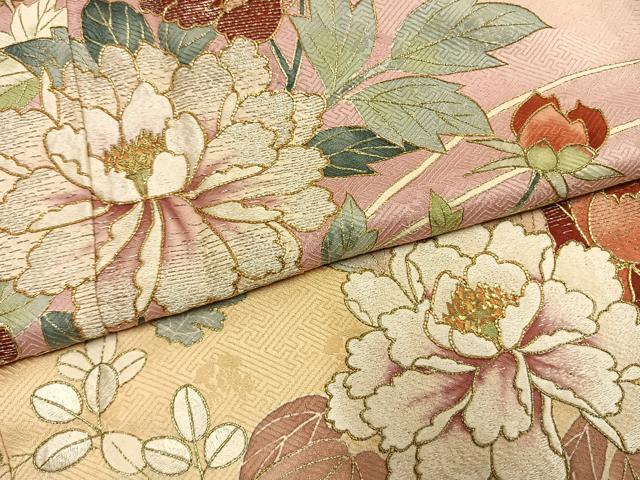 平和屋着物●十七代京屋林蔵 訪問着 駒刺繍 草花文 暈し染め 金糸 金彩 ロング丈 正絹 逸品 AABL8194fy